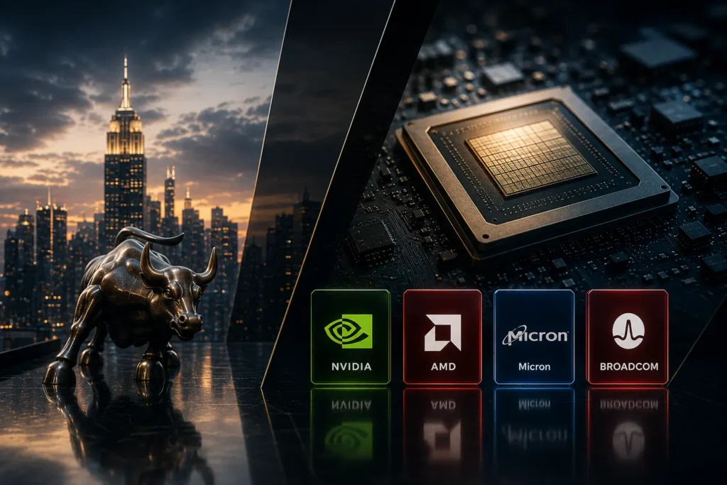 Chứng khoán Mỹ phân hóa mạnh: Cổ phiếu AI bùng nổ, Nvidia điều chỉnh nhẹ nhưng dòng tiền vẫn đổ vào công nghệ